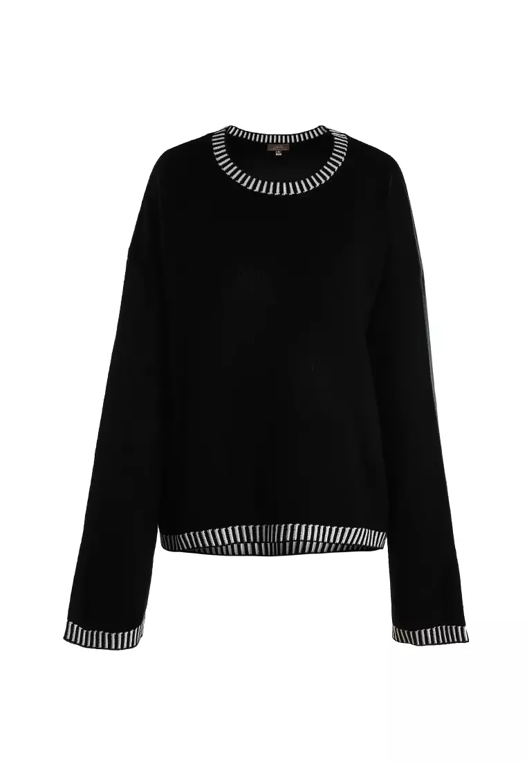 Contrast Stitch Detail Knit Sweater Jumper in Monochrome