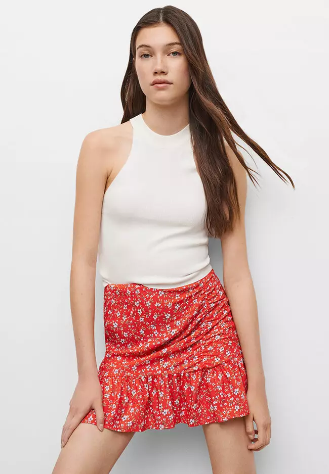 Teens Ruffle Flower Print Mini Skirt