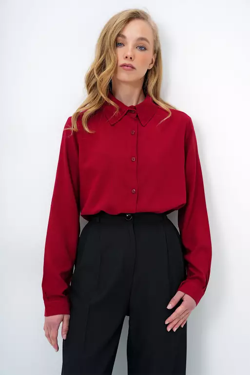Women's Burgundy Basic Viscon Woven Shirt Alc-X5442