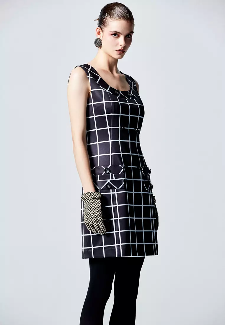 Sleeveless Checkered Short Dress