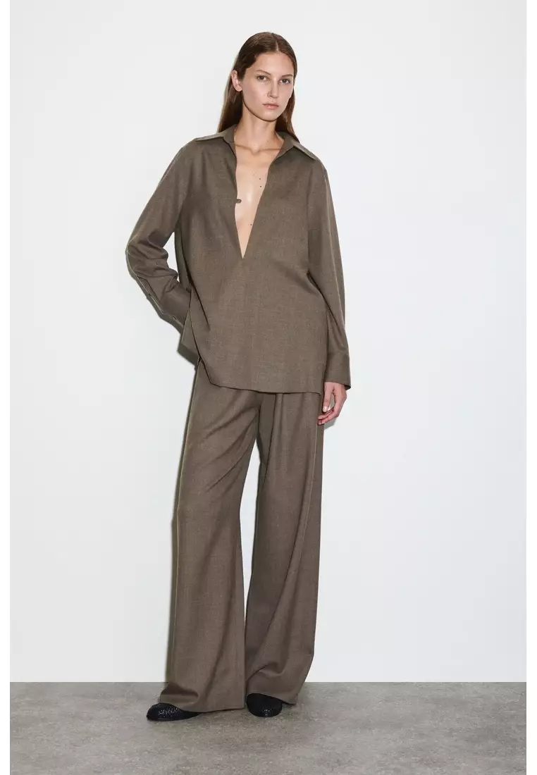 OPEN-COLLAR WOOL-BLEND SHIRT
