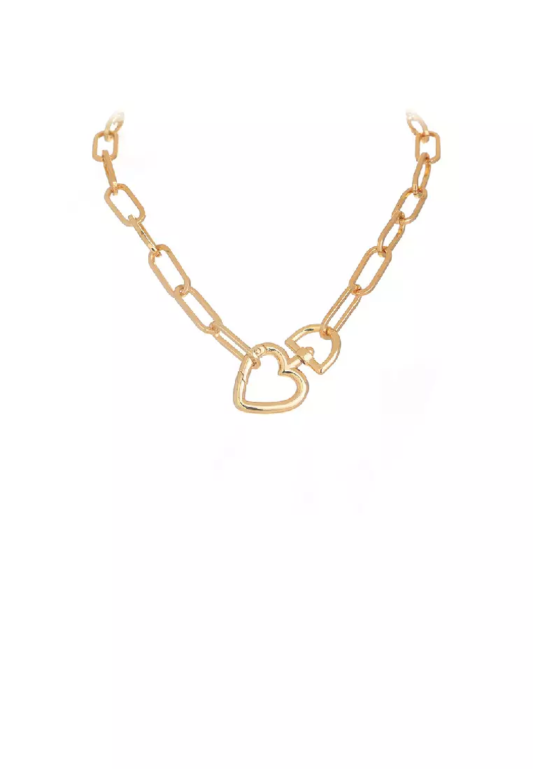 Simple Exaggerated Plated Gold Hollow Heart Thick Chain Necklace