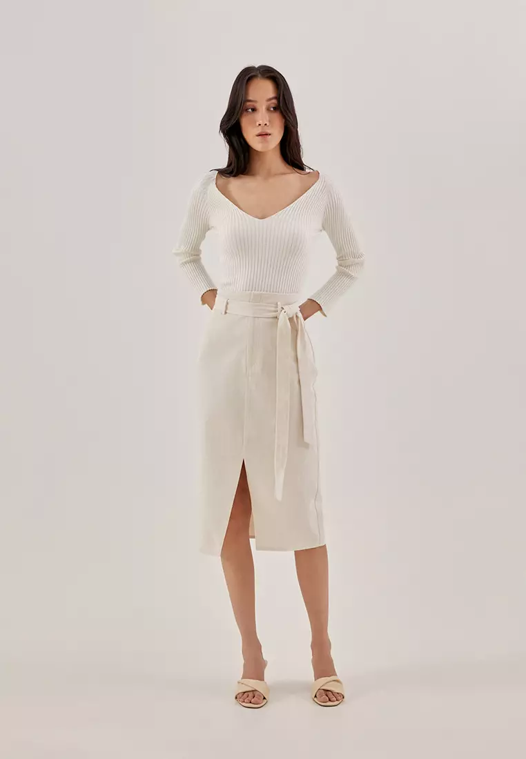 Knitted tie waist midi skirt clearance missguided