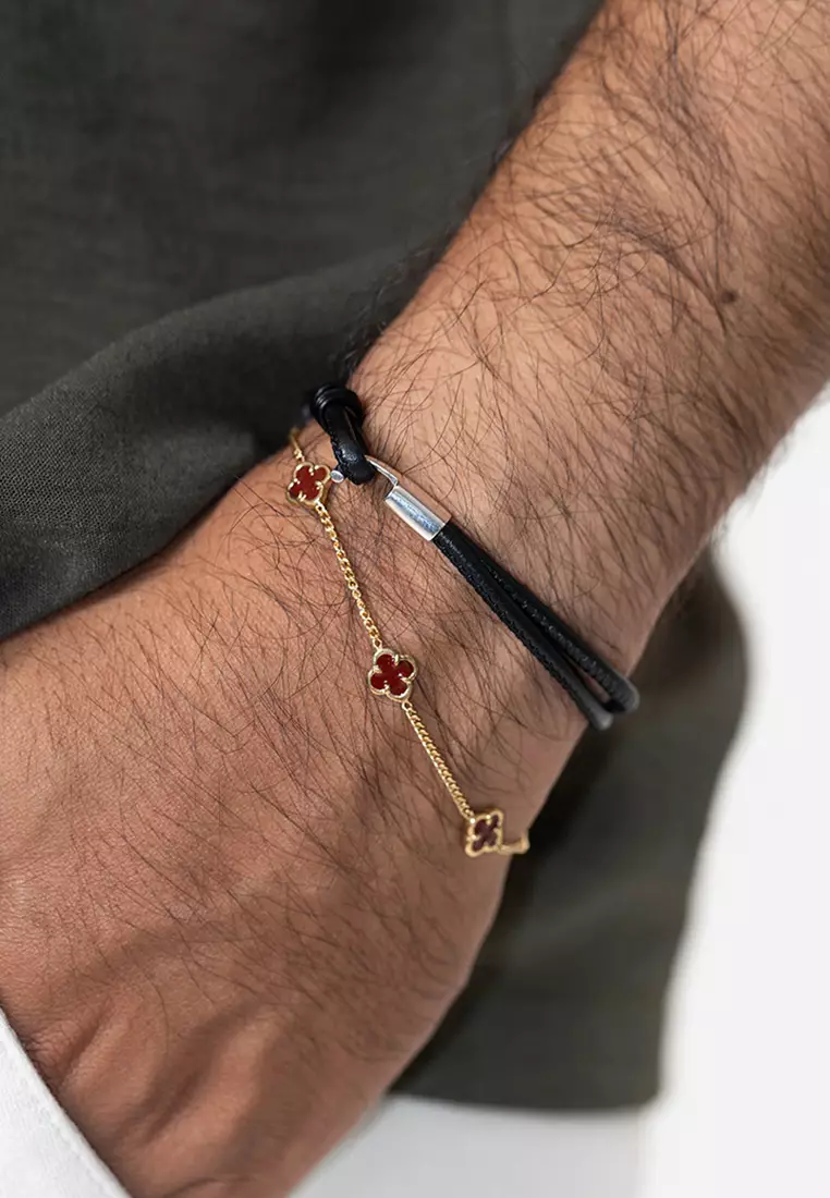 Men's Silver Red Enamel Clover Bracelet – Gold-Plated