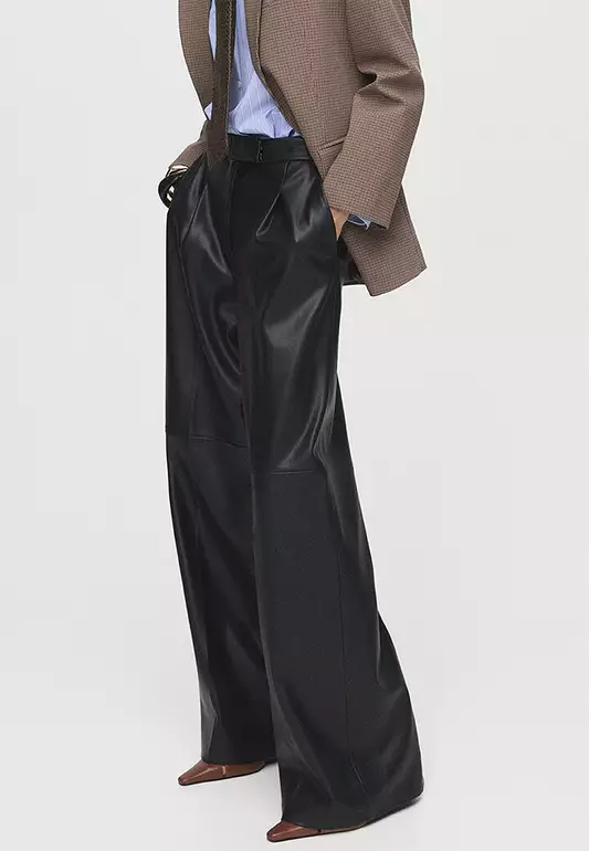 Leather-Effect Wide-Leg Trousers