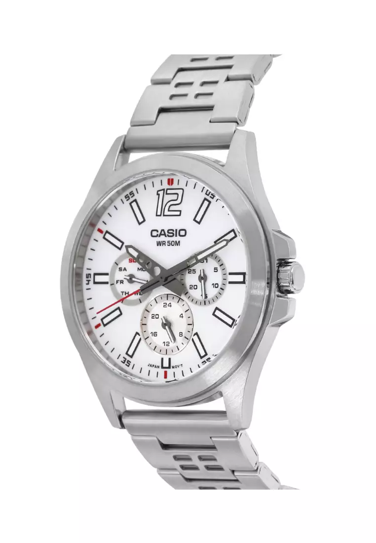 Men's Analog Watch MTP-E350D-7BV Silver Stianless Steel Band Watch for men