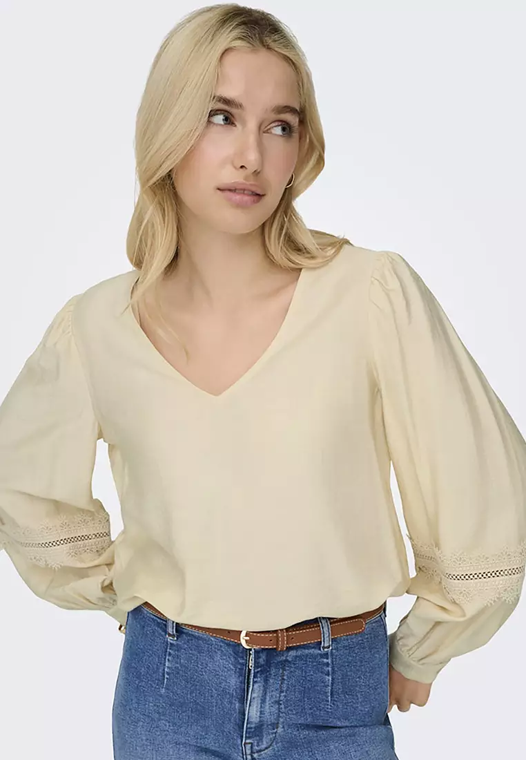 Long Sleeve Lace Woven Top