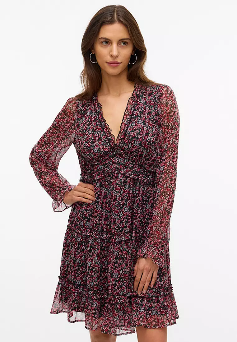 Buy Vero Moda Milla Long Sleeves Frill Dress Online | ZALORA Malaysia