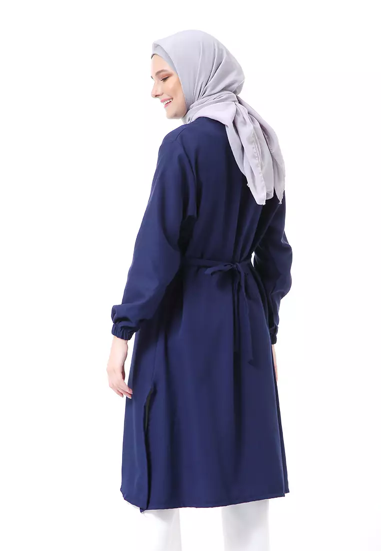 Indira Long Tunik Muslimah Atasan Wanita Long Sleeve Casual Premium Quality - Navy