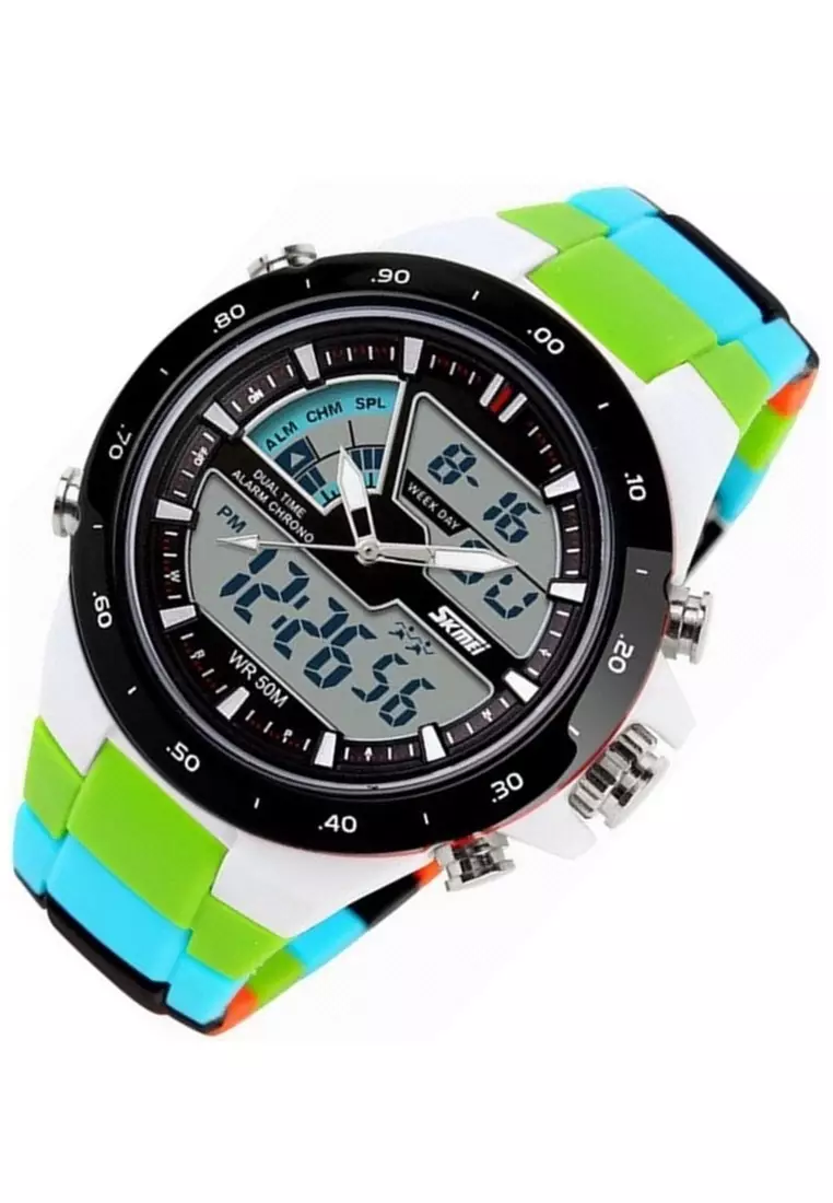 Jam Tangan Casual Digital Analog Pria Many Function Strap Tali Material Plastik ORIGINAL - AB77