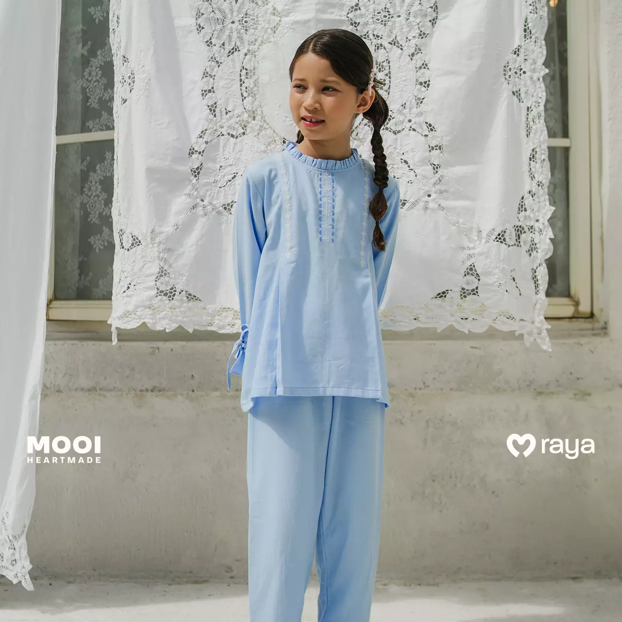 Mooi Setelan Anak Perempuan Raya Collection Serayya Tunik Set Basic Series 2026 - Sky Blue