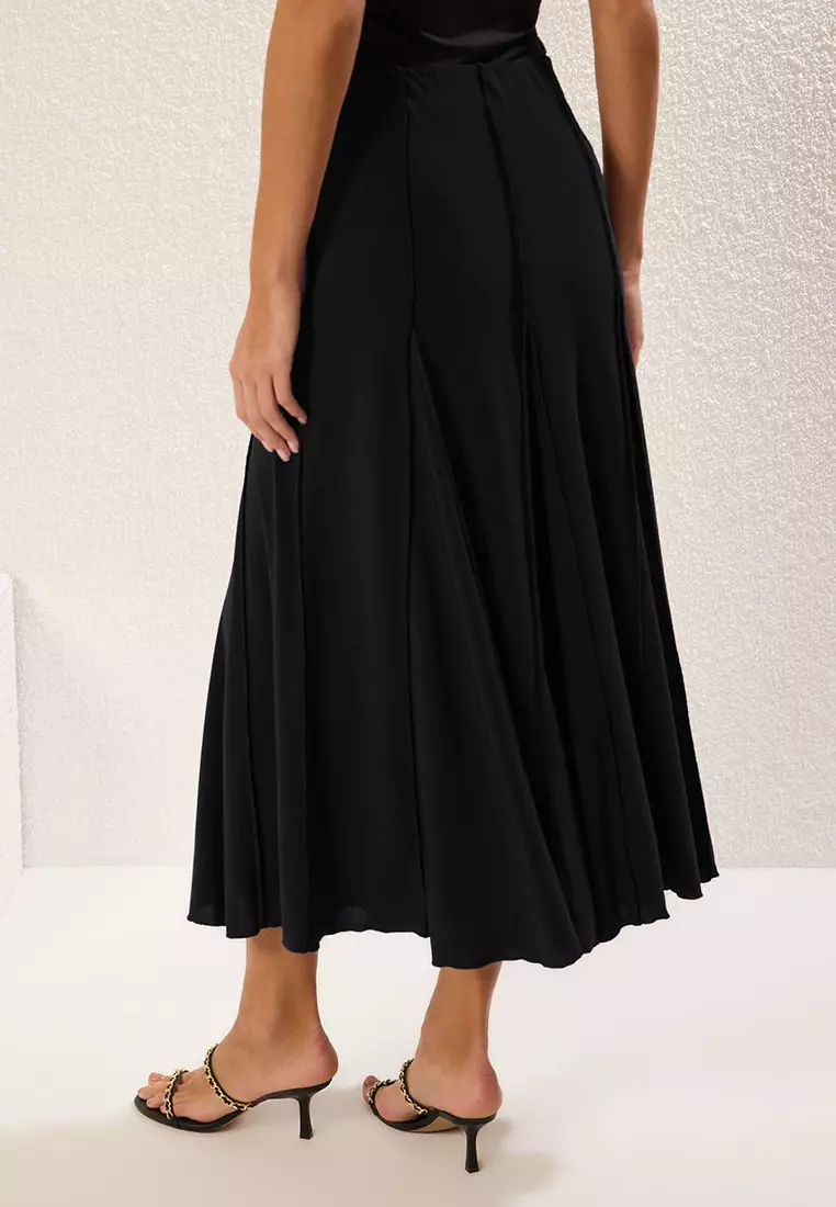 Black Stitch Detail Godeli Flexible Maxi Knitted Skirt