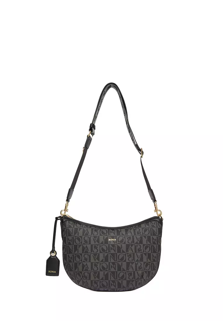 Bonia Black Martina Monogram Small Satchel Bag
