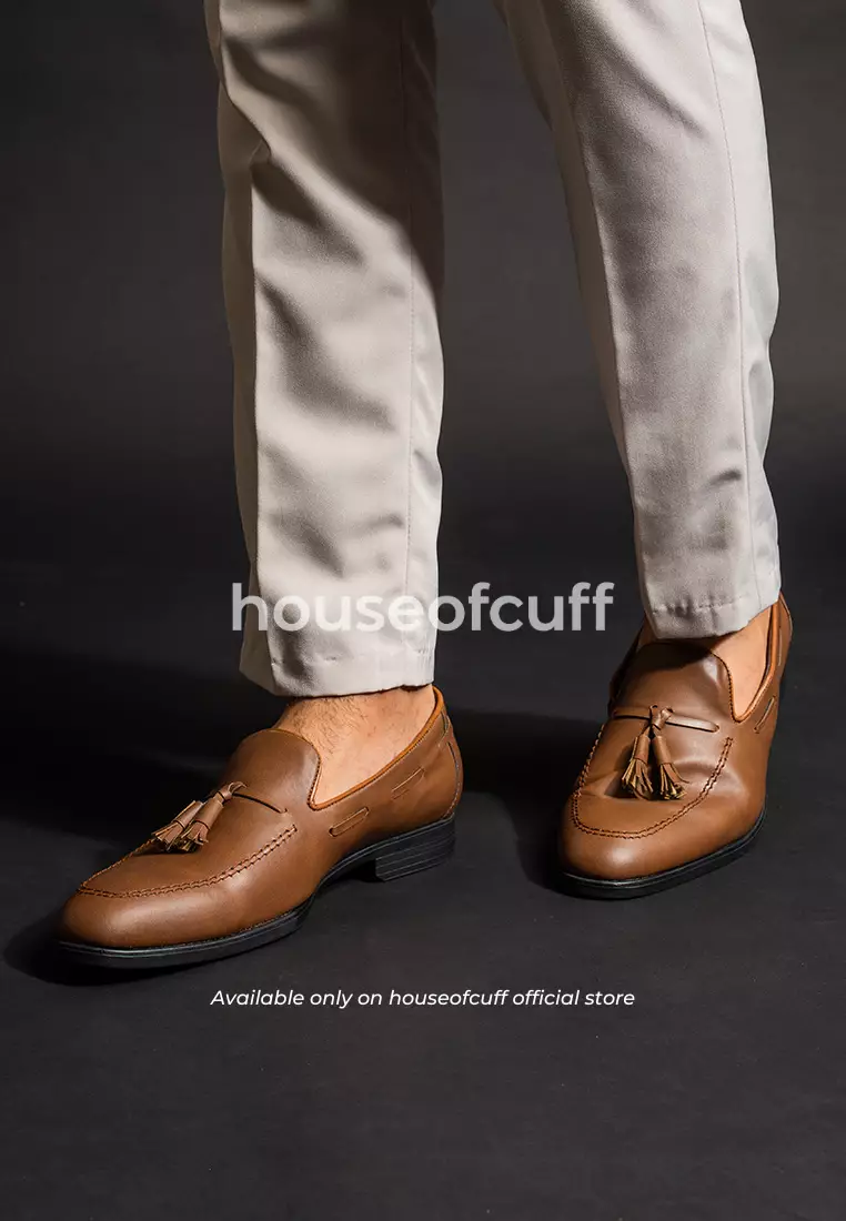 Sepatu kulit pria formal pantofel Tassel loafer coklat houseofcuff