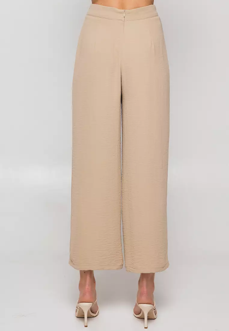 Camel Look Woven High Waist Cigarette Pants