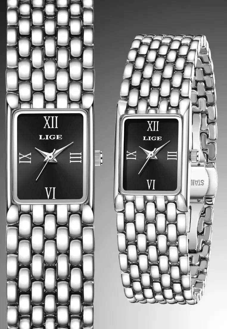 Ladies Rectangular Quartz Watch, 29X20mm, Stainless Steel, Metal Bracelet