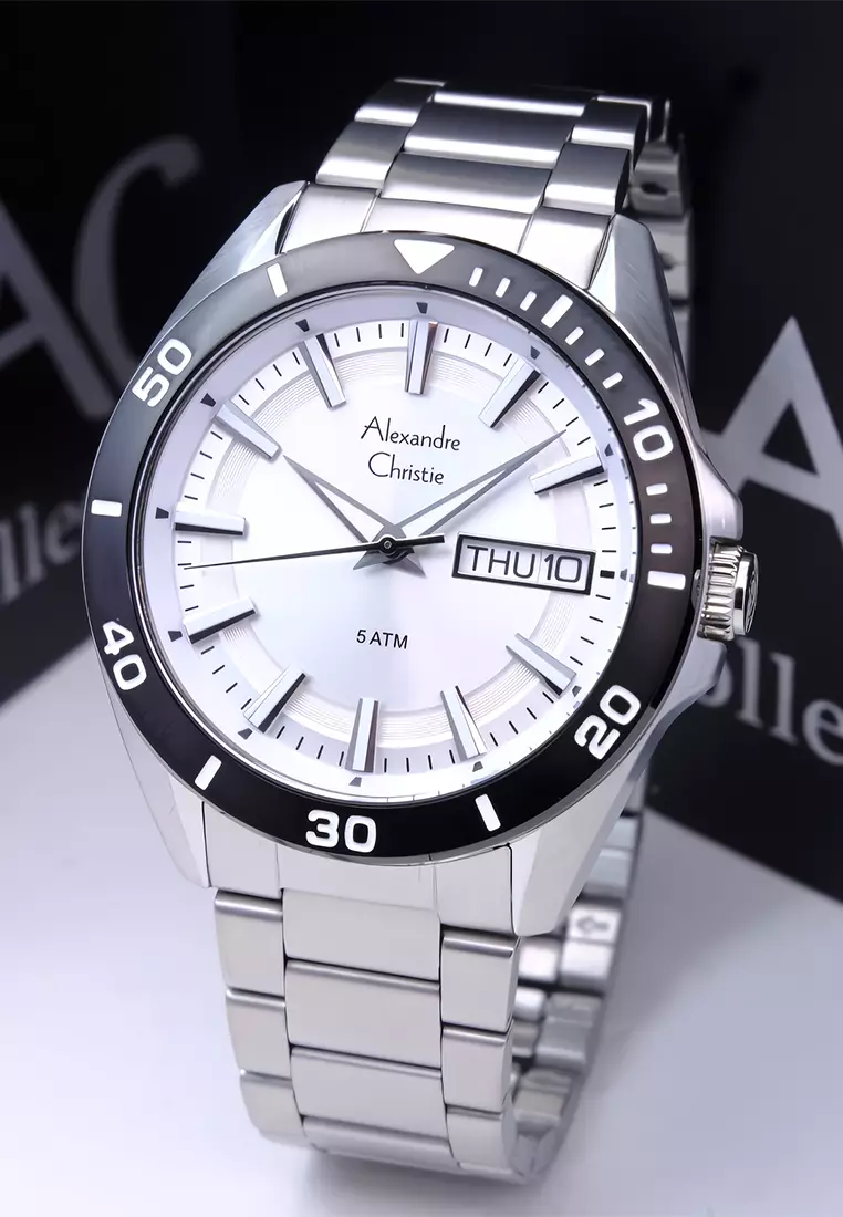 Alexandre Christie - Jam Tangan Analog Pria - Silver Case White Dial - Stainless Steel - 6512MEBTBSL