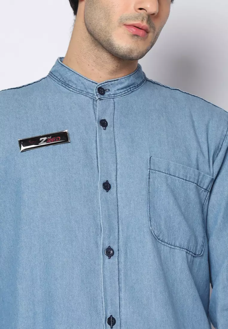Kemeja Denim Glorys Krah Mandarin KT L/S Light Blue 182503