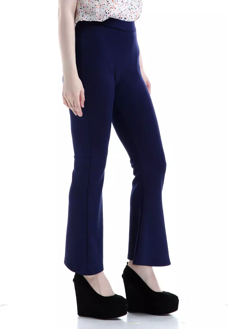 Zahlee Celana Cutbray Wanita Long Pants Woman Highwaist Kasual Bawahan - Navy