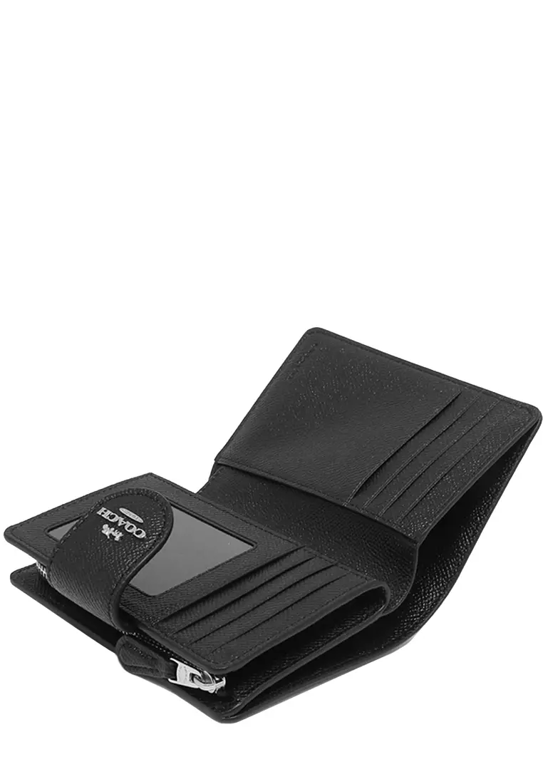Medium Corner Zip Wallet in Black/ Silver 6390