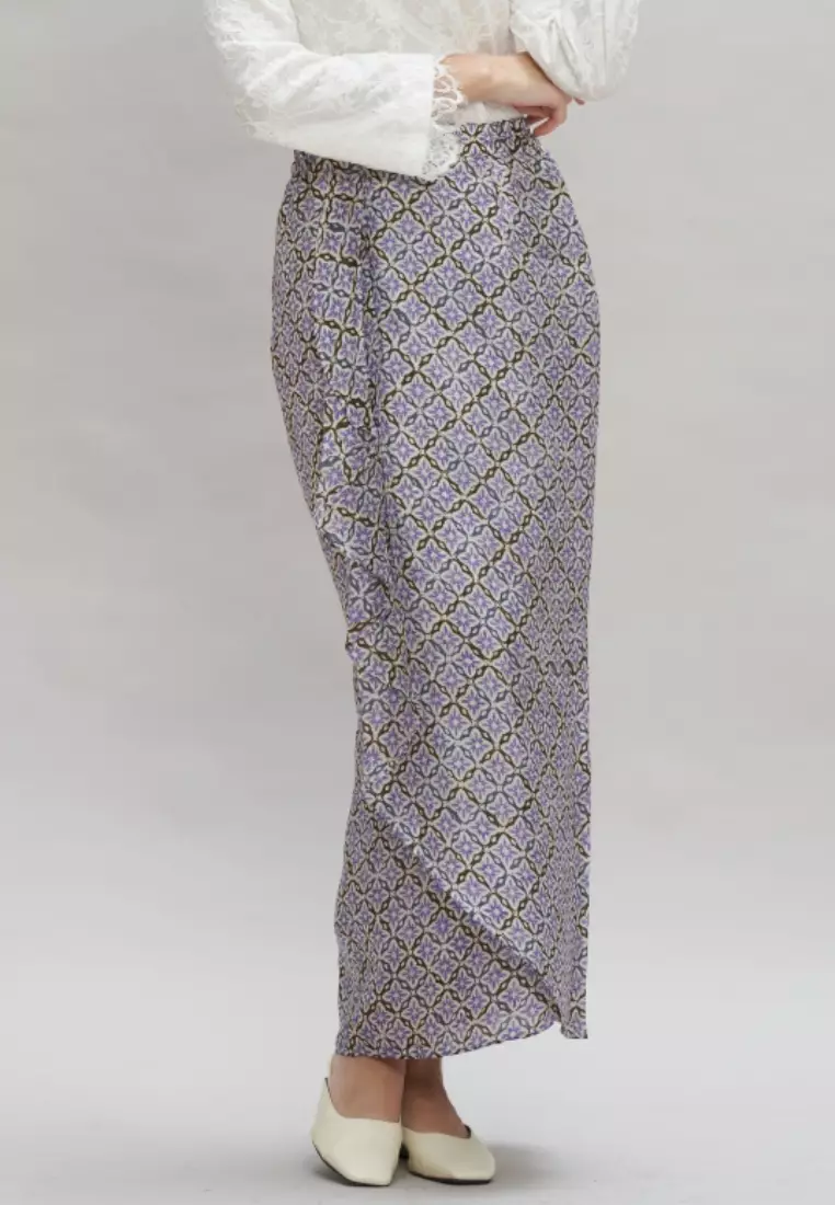 White high neck Boho Top & Lilac Batik Instant Wrap Skirt