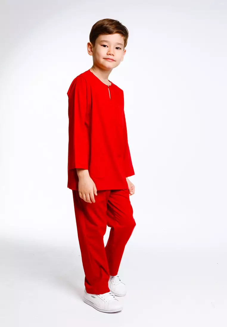 Byford Baju Melayu Raya Baju Johor Teluk Belanga Slim Fit Sedondon Anak Budak - 3925501A-74Red