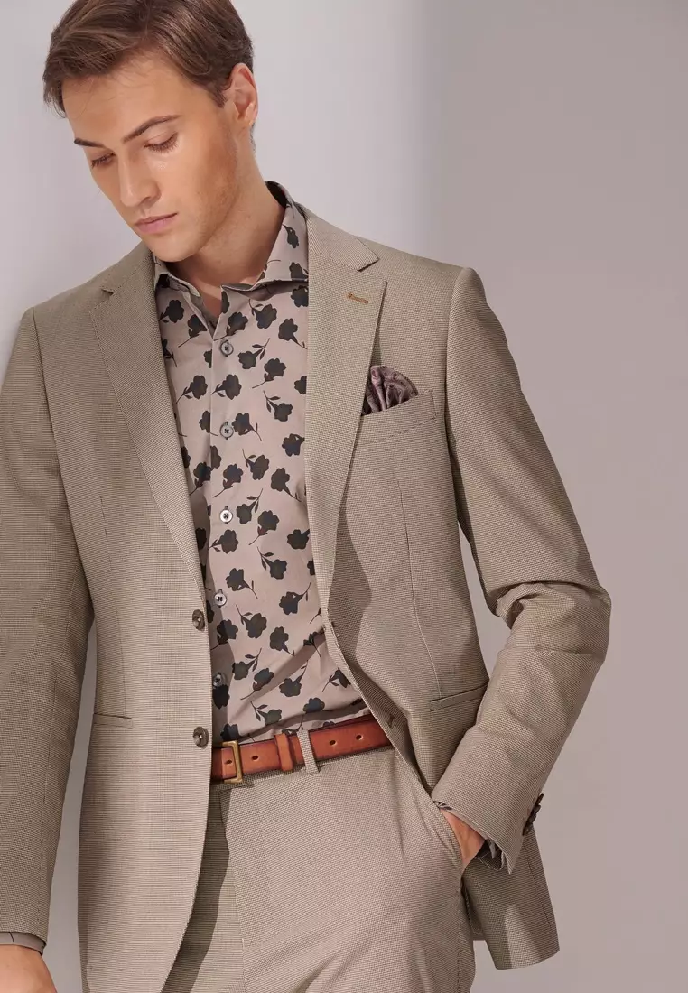 Khaki Houndstooth Tailored Suit