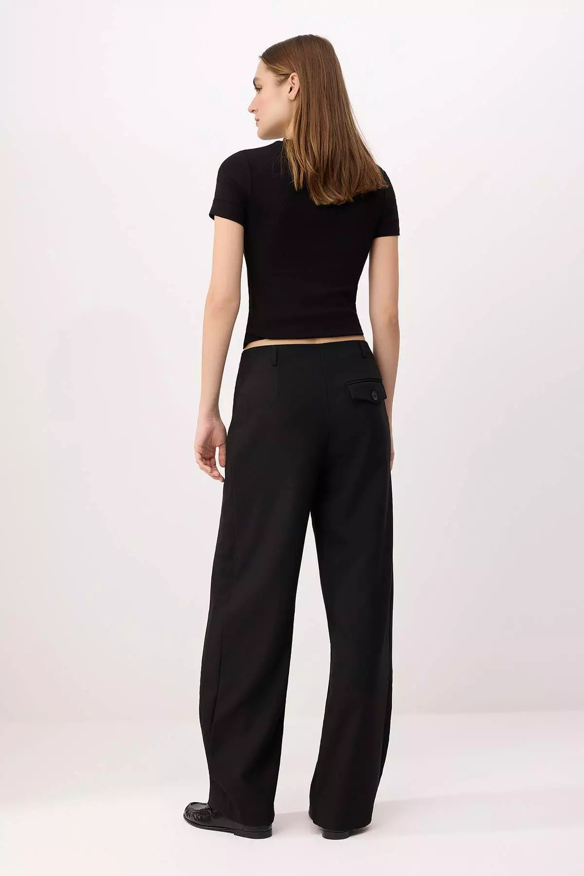 Black Voluminous Pleated Balloon Fit Striped Fabric Trousers Twoaw26Pl149