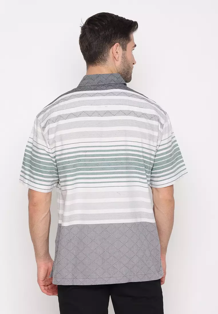 POLICE Kemeja Border Printing Abu Putih Regular Fit Pria