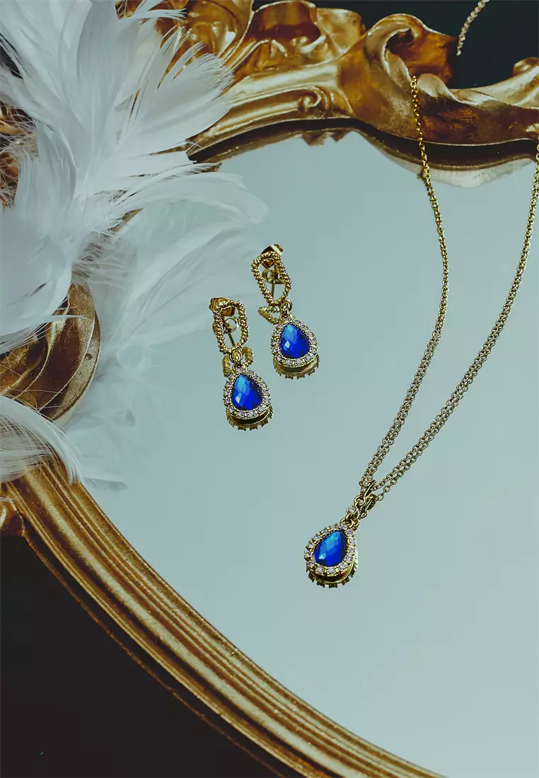 Earrings Princess'S Water Drop In Gold - Blue