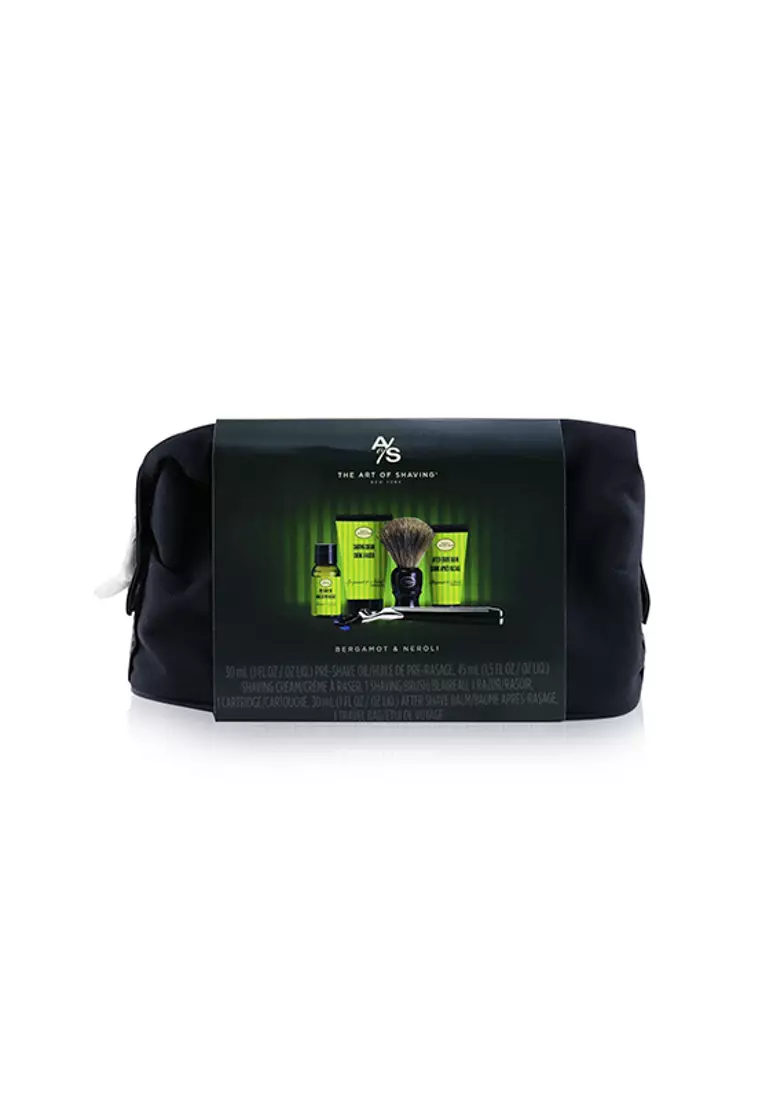 THE ART OF SHAVING - The Four Elements of The Perfect Shave Set with Bag - Bergamot & Neroli : Pre Shave Oil + Shave Crm + A/S Balm + Brush + Razor 5pcs+1Bag
