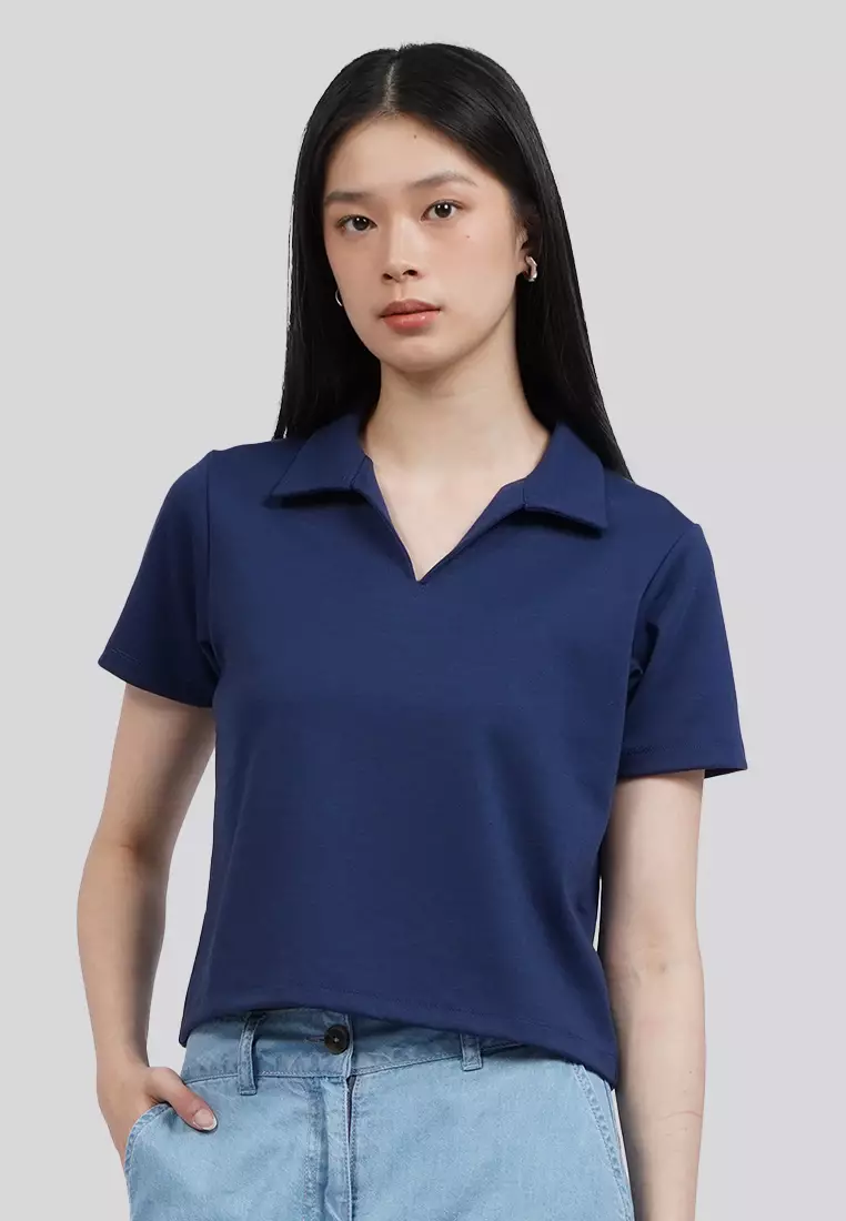 Short Sleeve Crop Polo Shirt