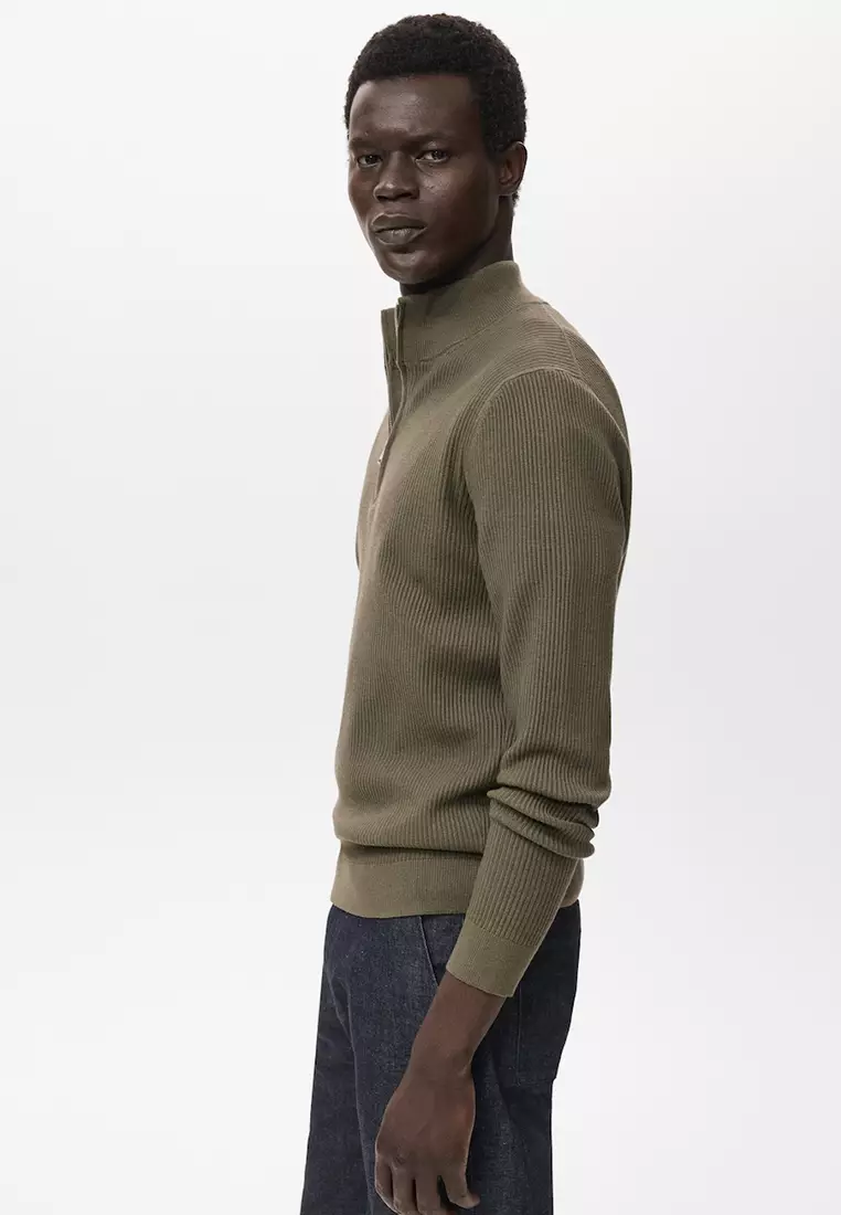Ribbed Sweater With Zip Neck