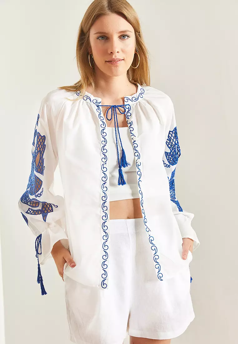 Lapel Collared Embroidered Casual Shirt