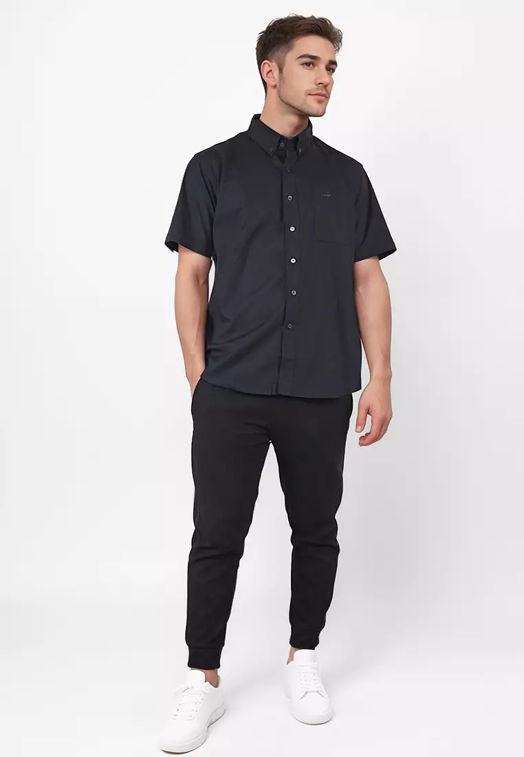 Crocodile MALE 0129 Black 05 - Men Shirt Kemeja Lengan Pendek - Relax Fit - Katun