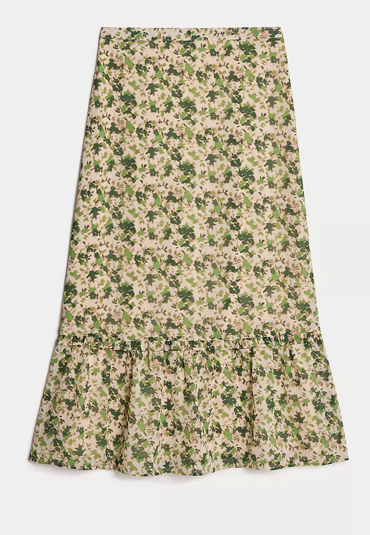 Chiffon Floral Midi Circle Skirt