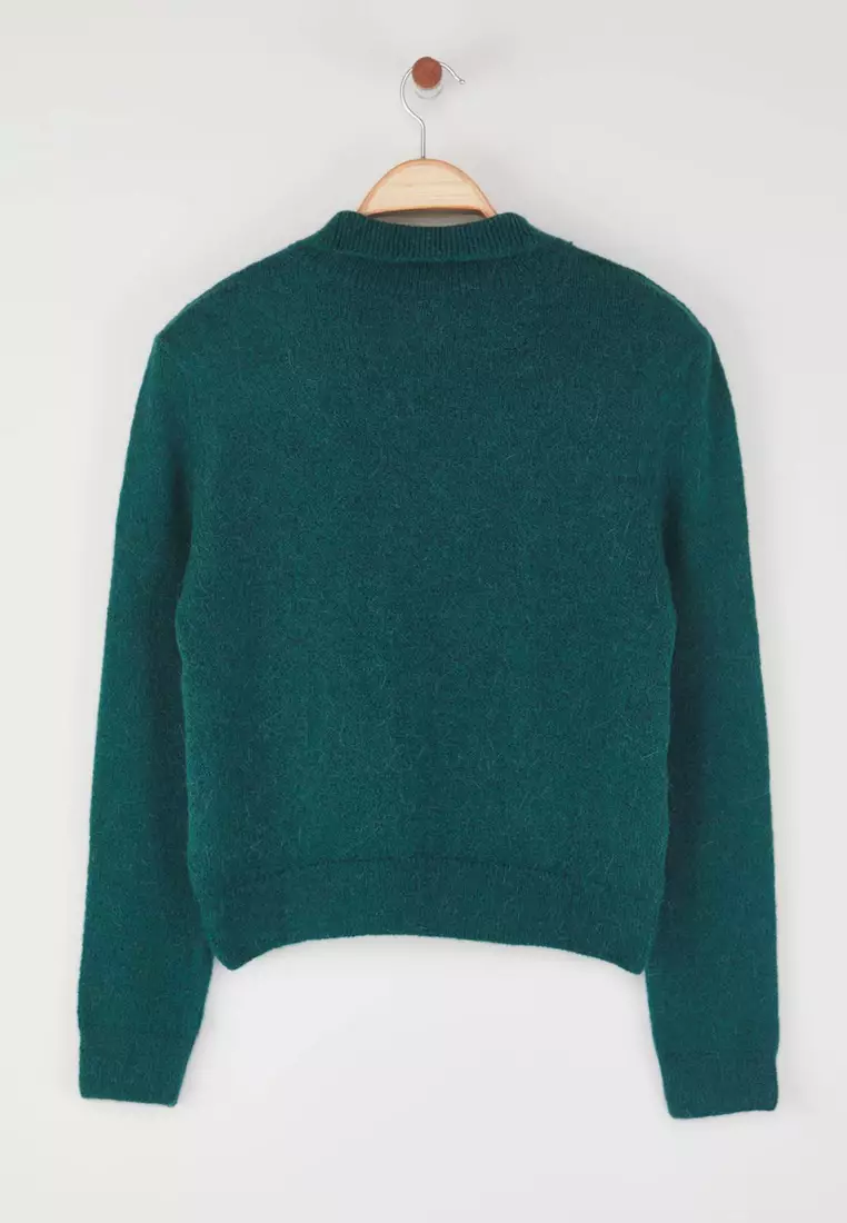 Petrol Alpaca Wool Blended Premium/Special Yarn Knitwear Sweater