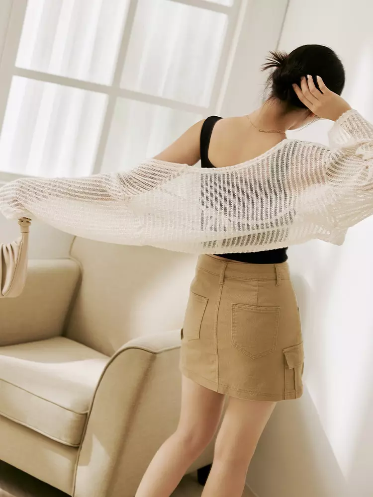 彈性棉質多口袋A字短裙《CA2935》