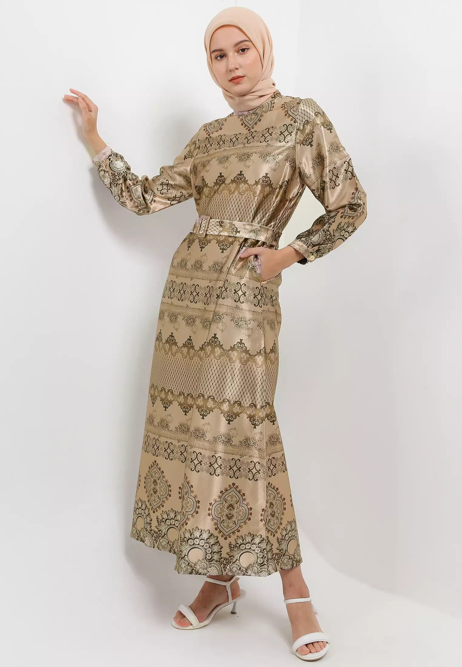 MFMW Jemimma Dress Gamis Satin Brown Motif