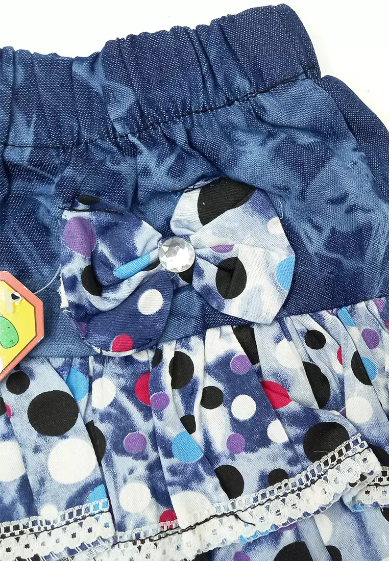 Wakakids Rok Jeans Anak Perempuan Mini Denim Tutu Ruffle Mix Motif Abstrak 050 Venrc