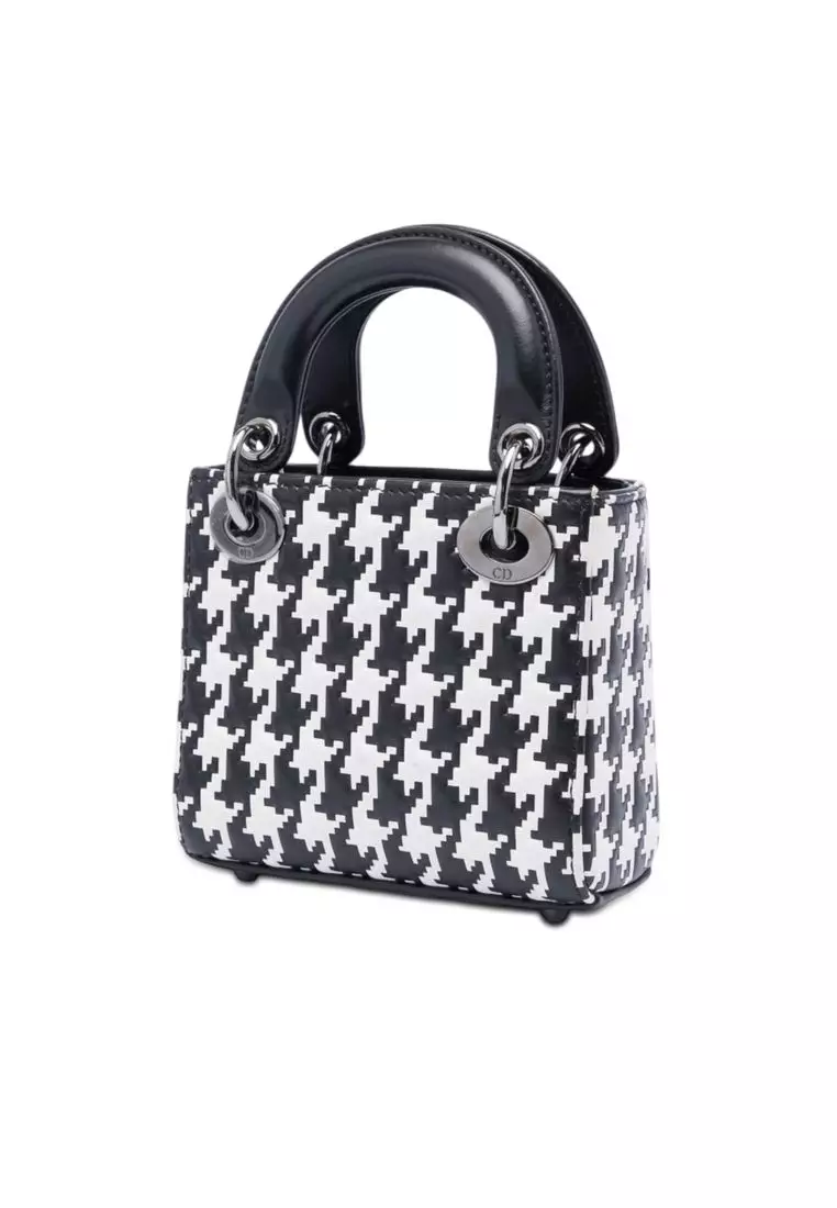 Pre-Loved Dior Micro Calfskin Houndstooth Embossed Macro Lady Dior