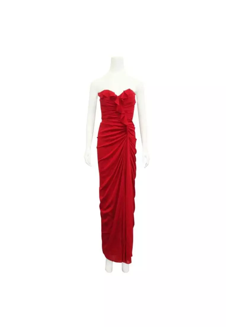 Red silk clearance strapless dress
