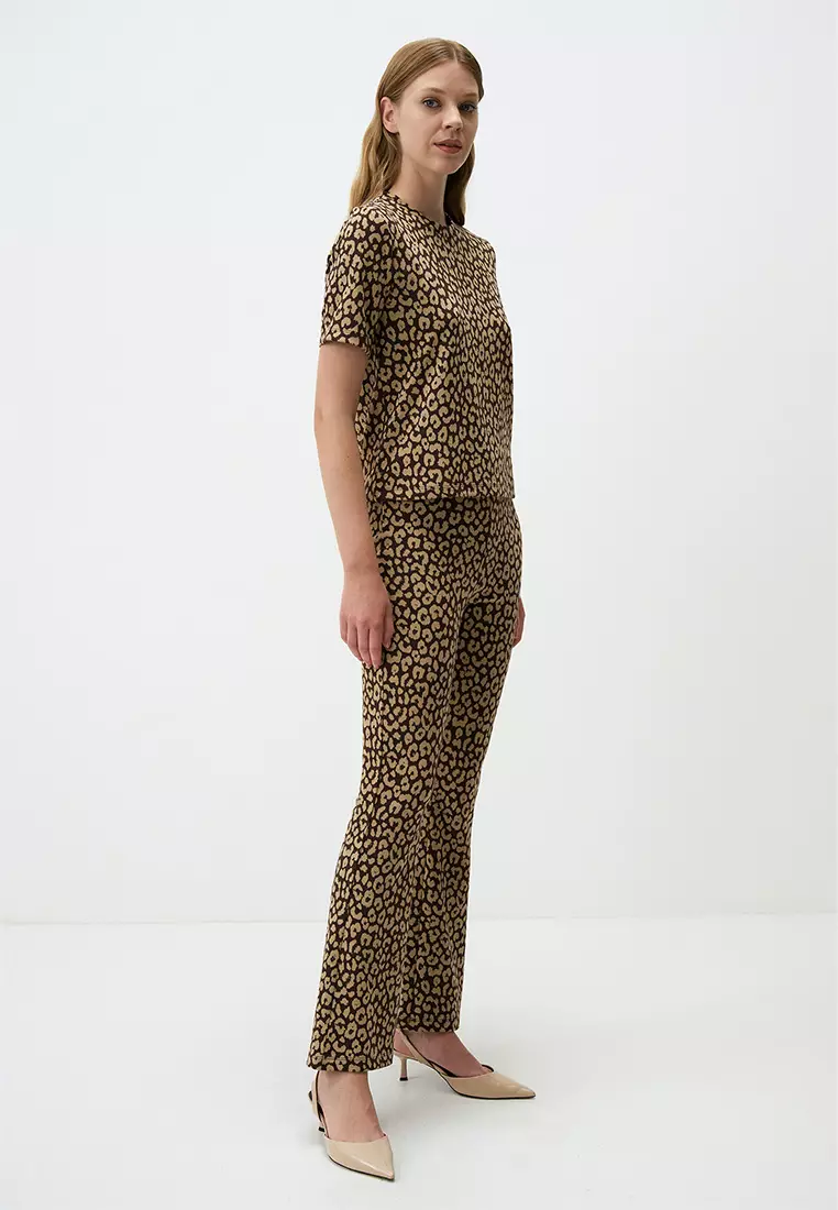 Jimmy Key Brown High Waist Slim Fit Leopard Print Pants