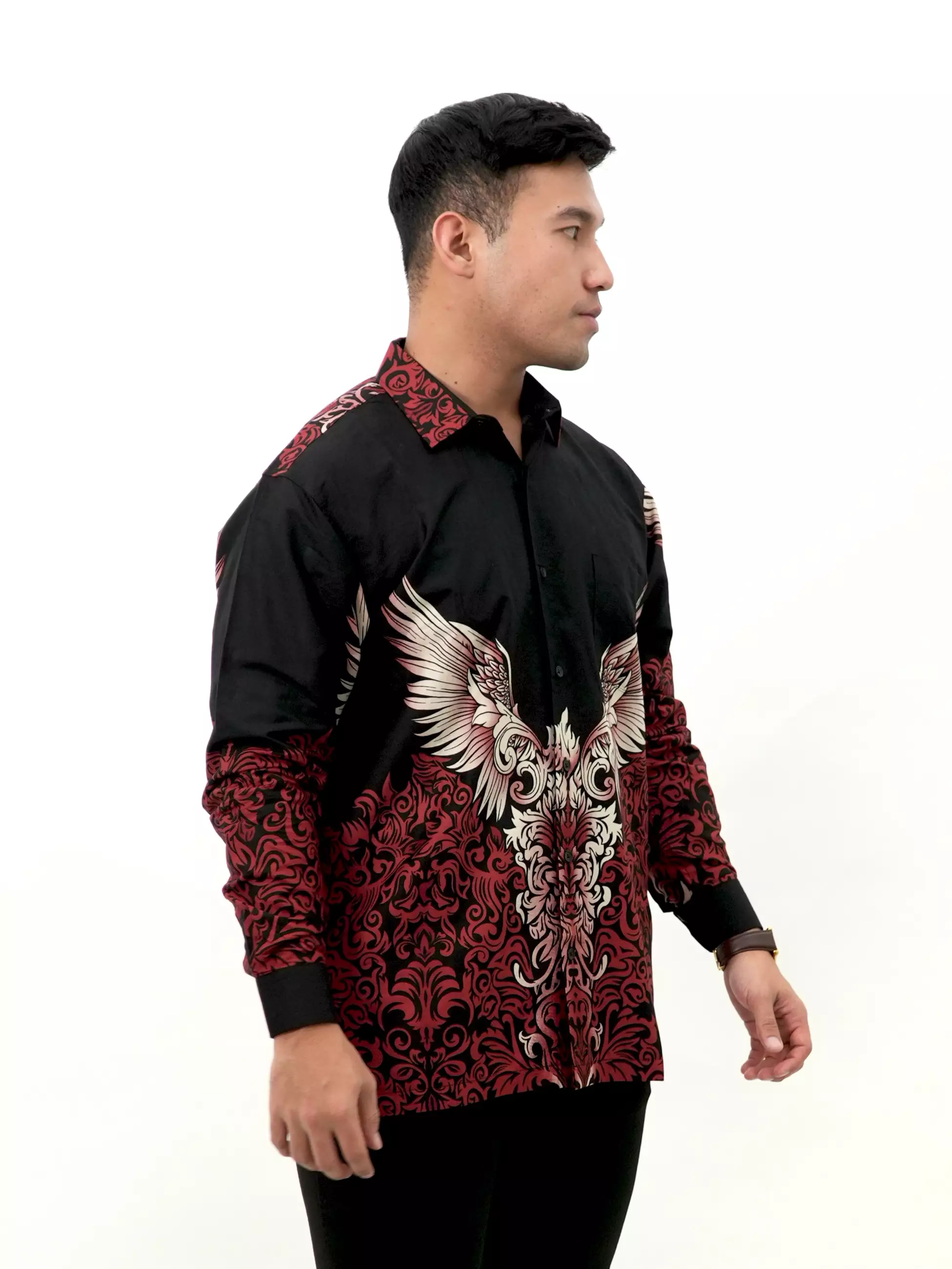 Kemeja Batik Lengan Panjang Hitam Merah 16811