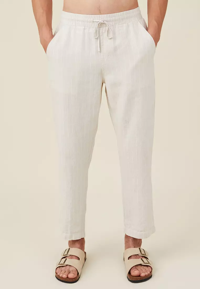 White cotton linen pants outlet