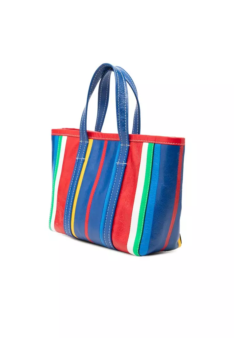 Pre-Loved Balenciaga Small Lambskin Striped Barbes East West Shopper Tote