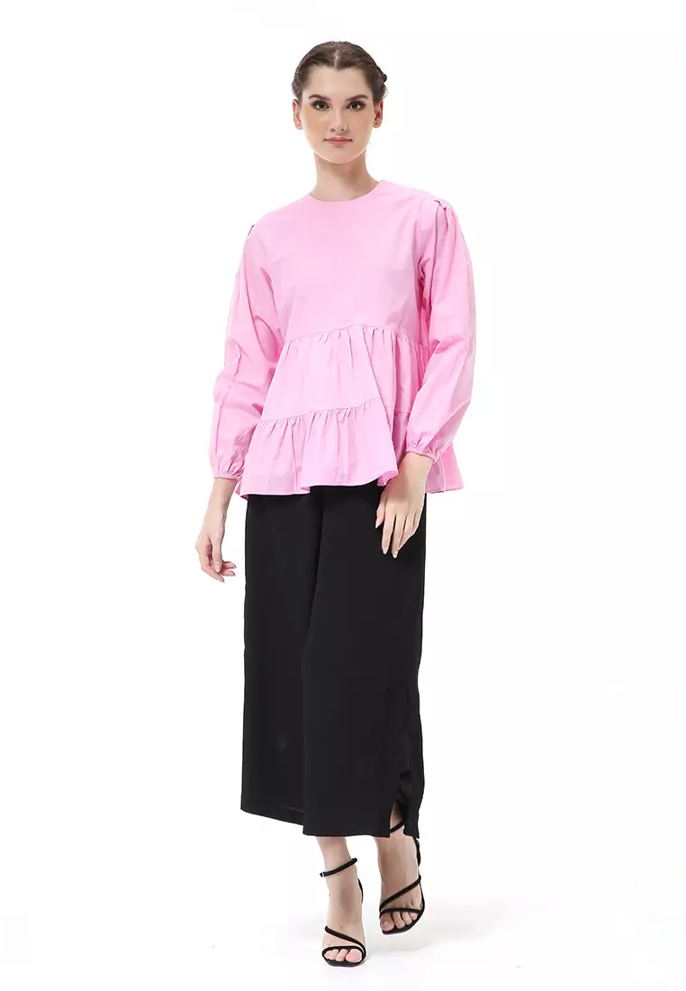 Albertine Blouse Balon Atasan Wanita Lengan Panjang Simple Design Material Katun Poplin ORIGINAL - Pink