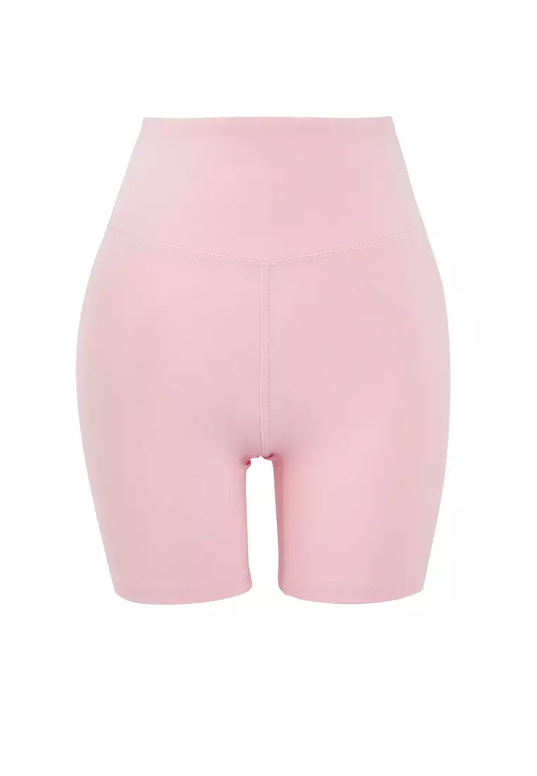 Pink Brushed Soft Inner Waist Pocket Detail Knitted Sports Shorts/Short Leggings