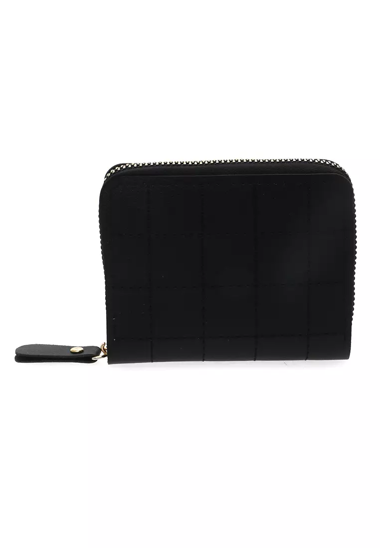 Dompet Zip Motif Kotak-Kotak Design Casual Small Wallet Premium Quality - Hitam