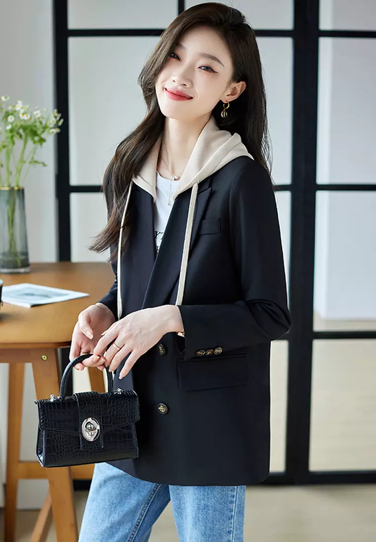Double Breasted Blazer With Removable Hat